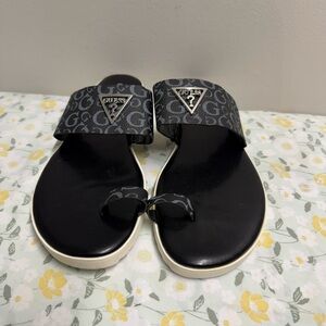 Guess Black and Gray Logo Sandals